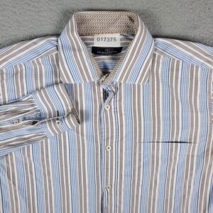 Bugatchi Uomo Shirt Mens Large Blue Striped Button Up Long Sleeve